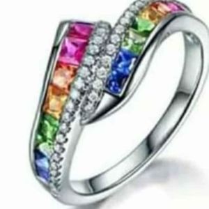 Beautiful Exquisite Sterling Silver Crystal Multicolored Ring